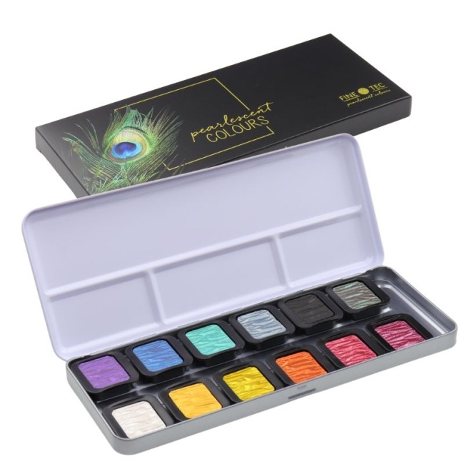 FINETEC® Set d’aquarelles nacrées Rainbow | 12 couleurs