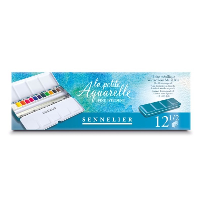 Boite METAL La Petite Aquarelle - 12 demi-godets + 12 emplacements